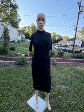 Marine Layer Black Midi Dress with Mock Neck